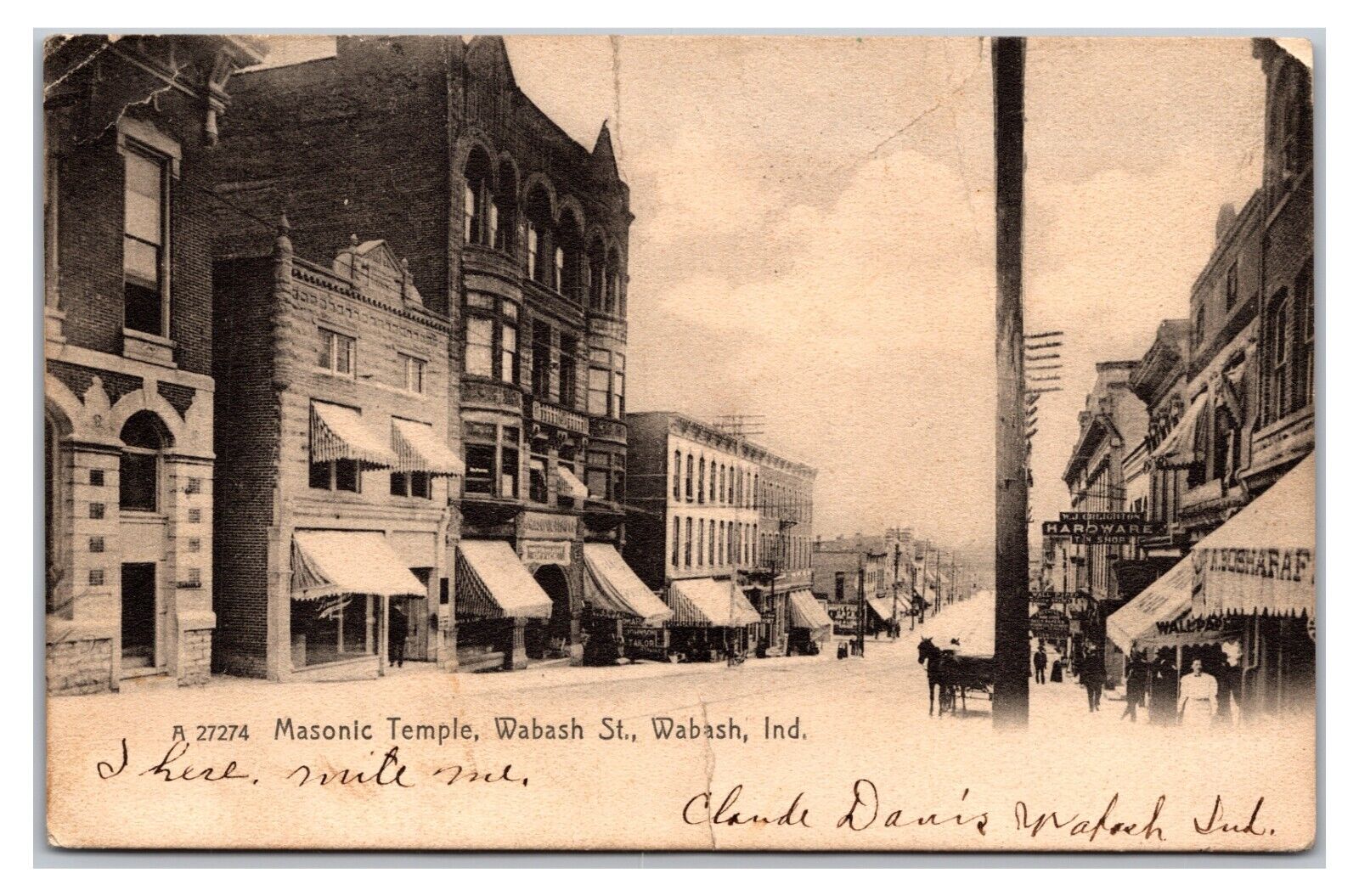 Early 1900s - Masonic Temple Wabash St. - Wabash, Indiana Postcard (Posted 1907)