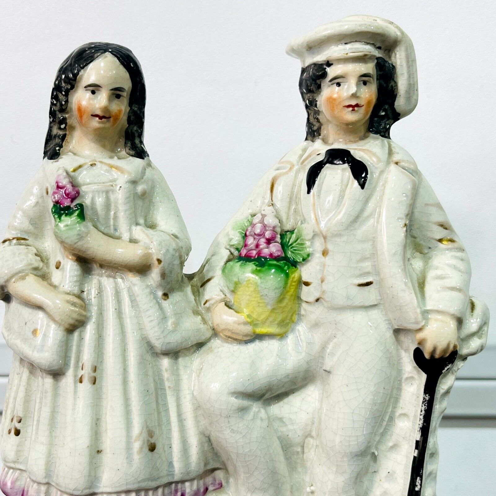 Antique Vintage 19th Century Staffordshire Figurine Of Couple Decortive Statue