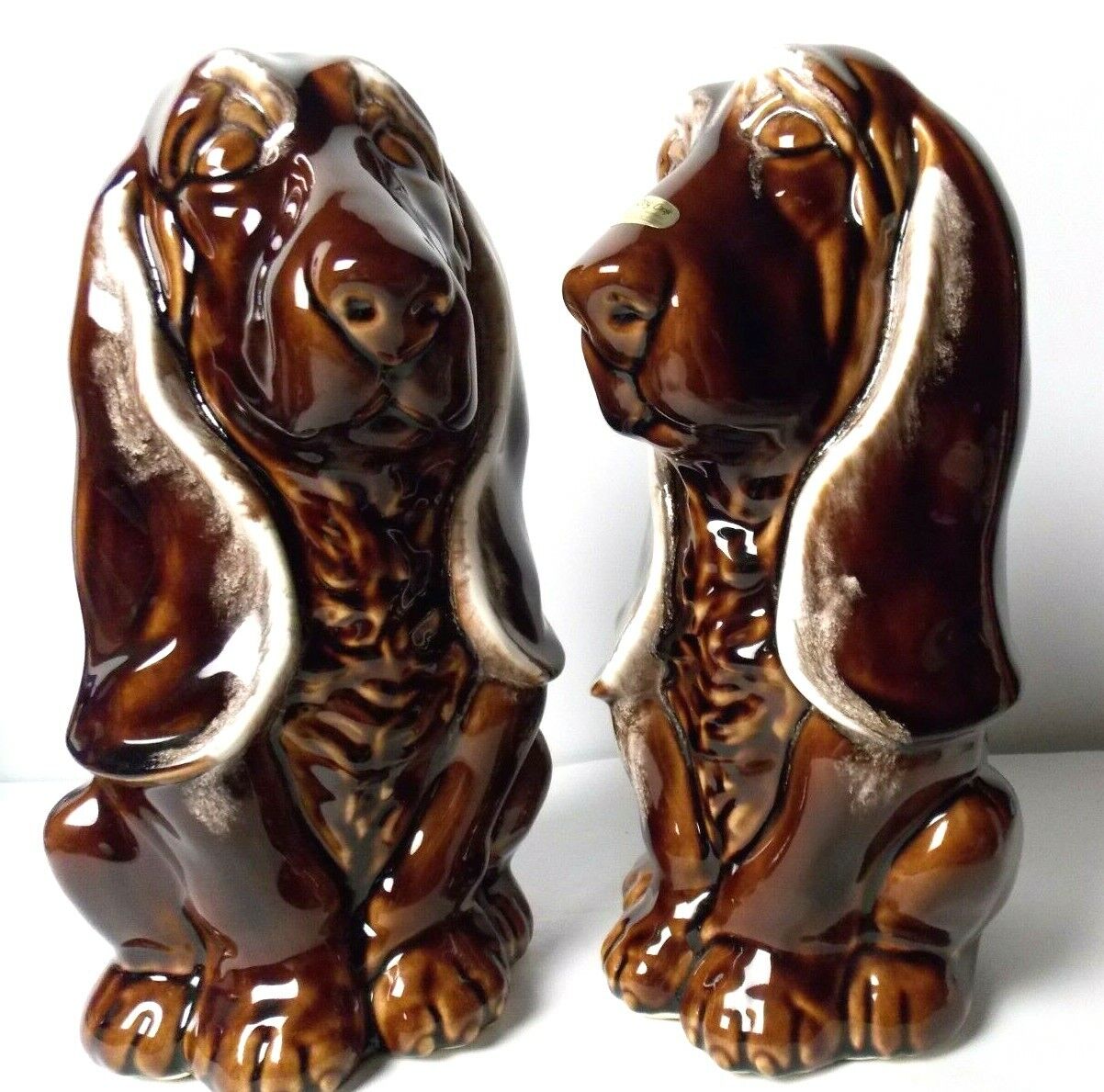 Roy Craft Pair of Large Hound Dogs Vintage 70\'s Ceramic Statues Chocolate Brown 
