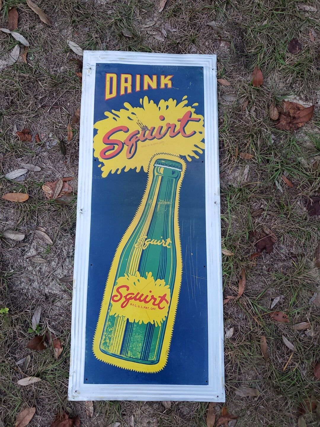 c.1940s Original Vintage Drink Squirt Sign Metal Embossed RARE First Edition 