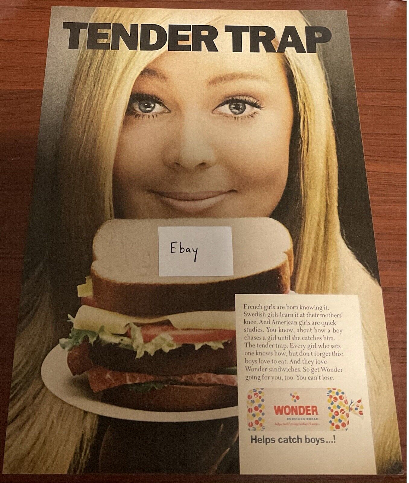 1968 Vintage Wonder Bread Tender Trap Helps Catch Boys Ad