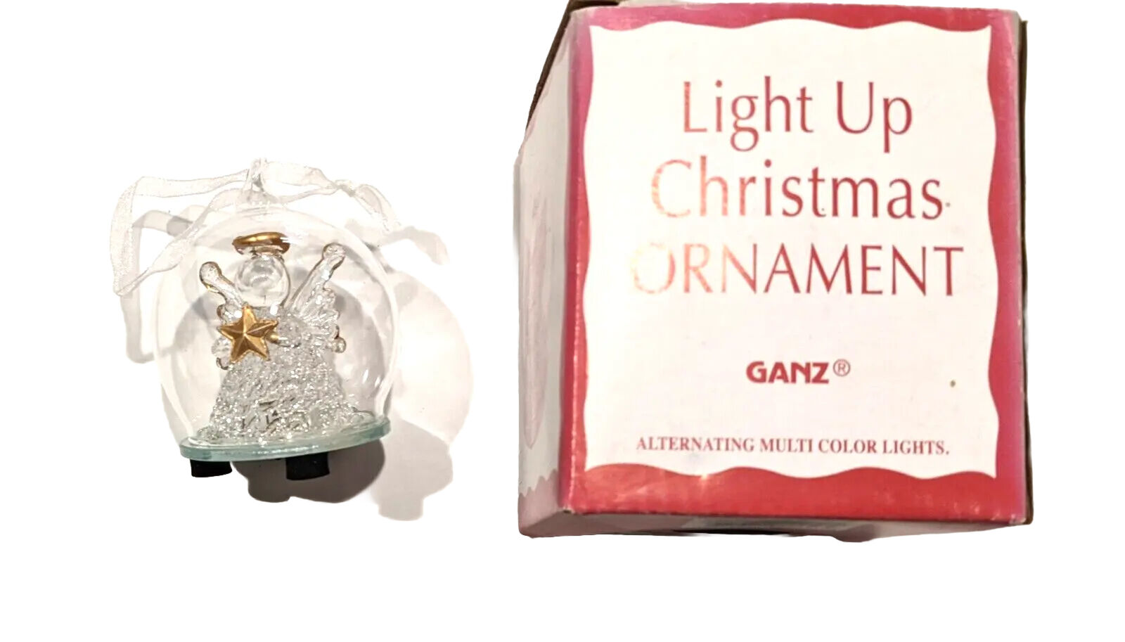 Ganz Light Up Christmas Angel Ornament Alternating Multi Color Lights On/Off