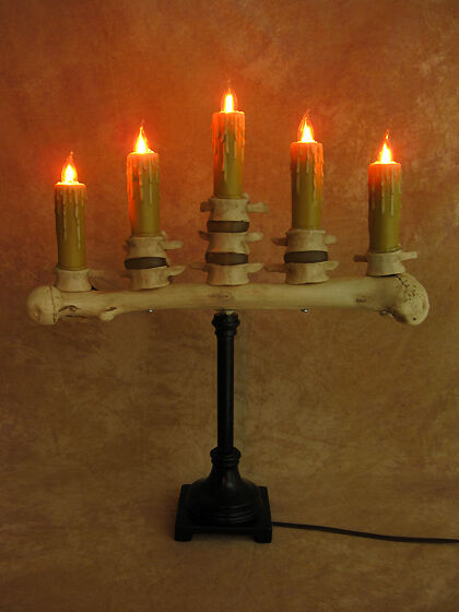 Spine Bone Candelabra w/ Five Flicker Candles, Halloween Haunt, Prop, NEW