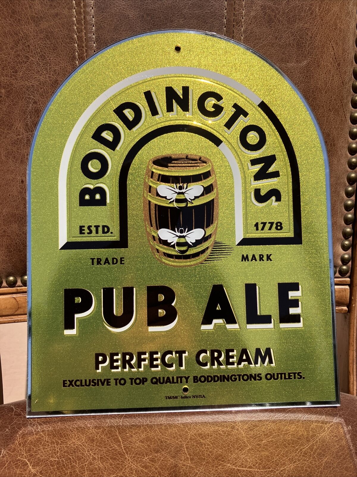 Boddingtons Pub Ale Perfect Cream Acrylic Beer Sign Bar Mancave 10”x13”