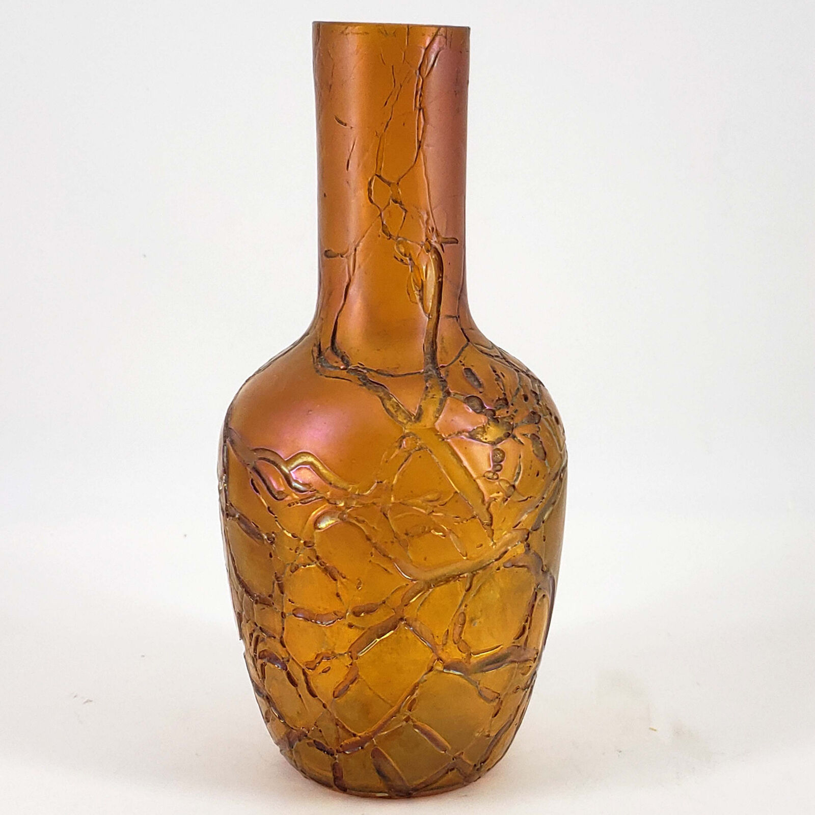 Antique Loetz Rare Amber Pink Iridescent Bohemian Vase Craquele?