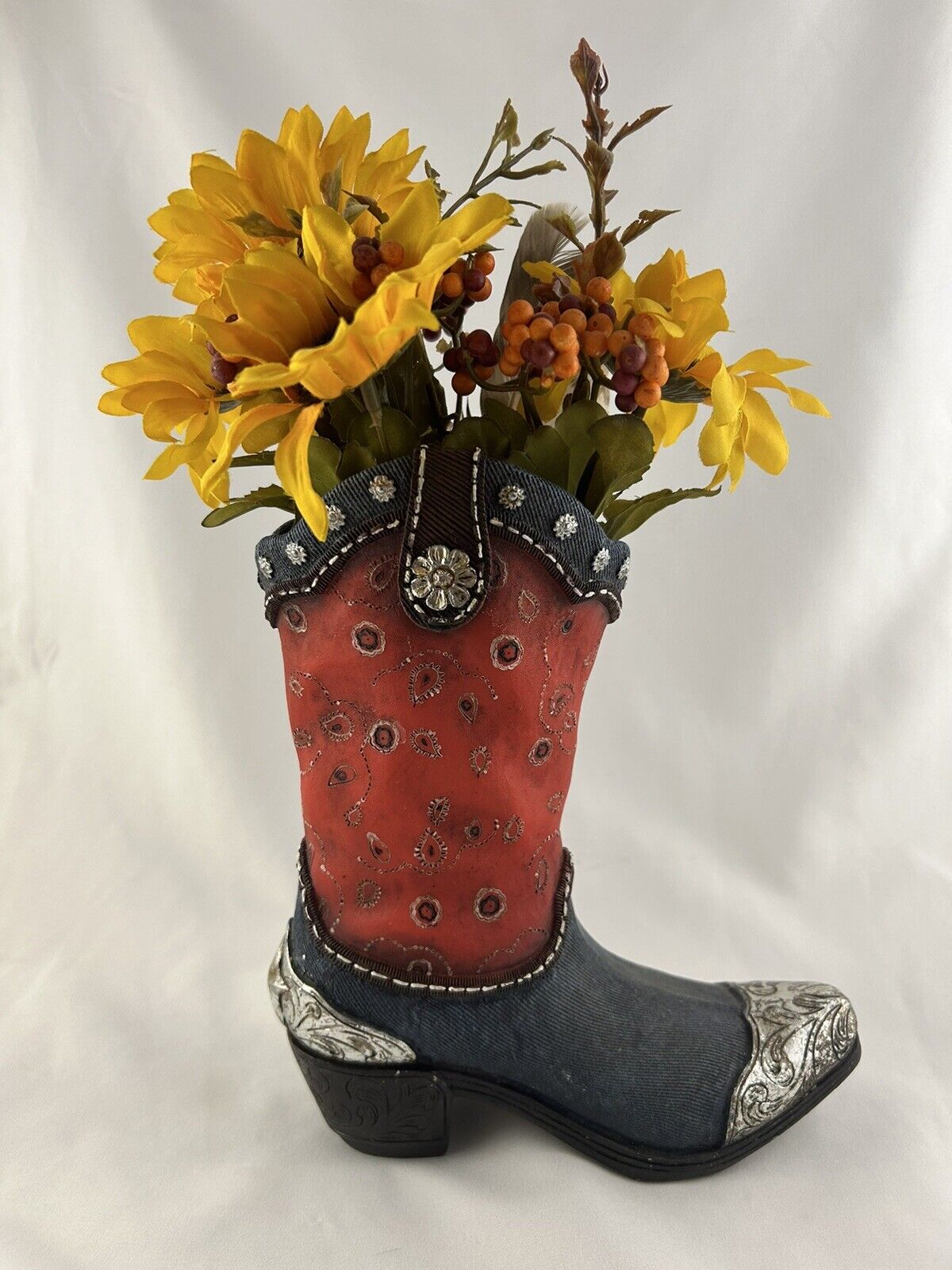 Cowboy Boot Resin Vase Planter 8 3/4”