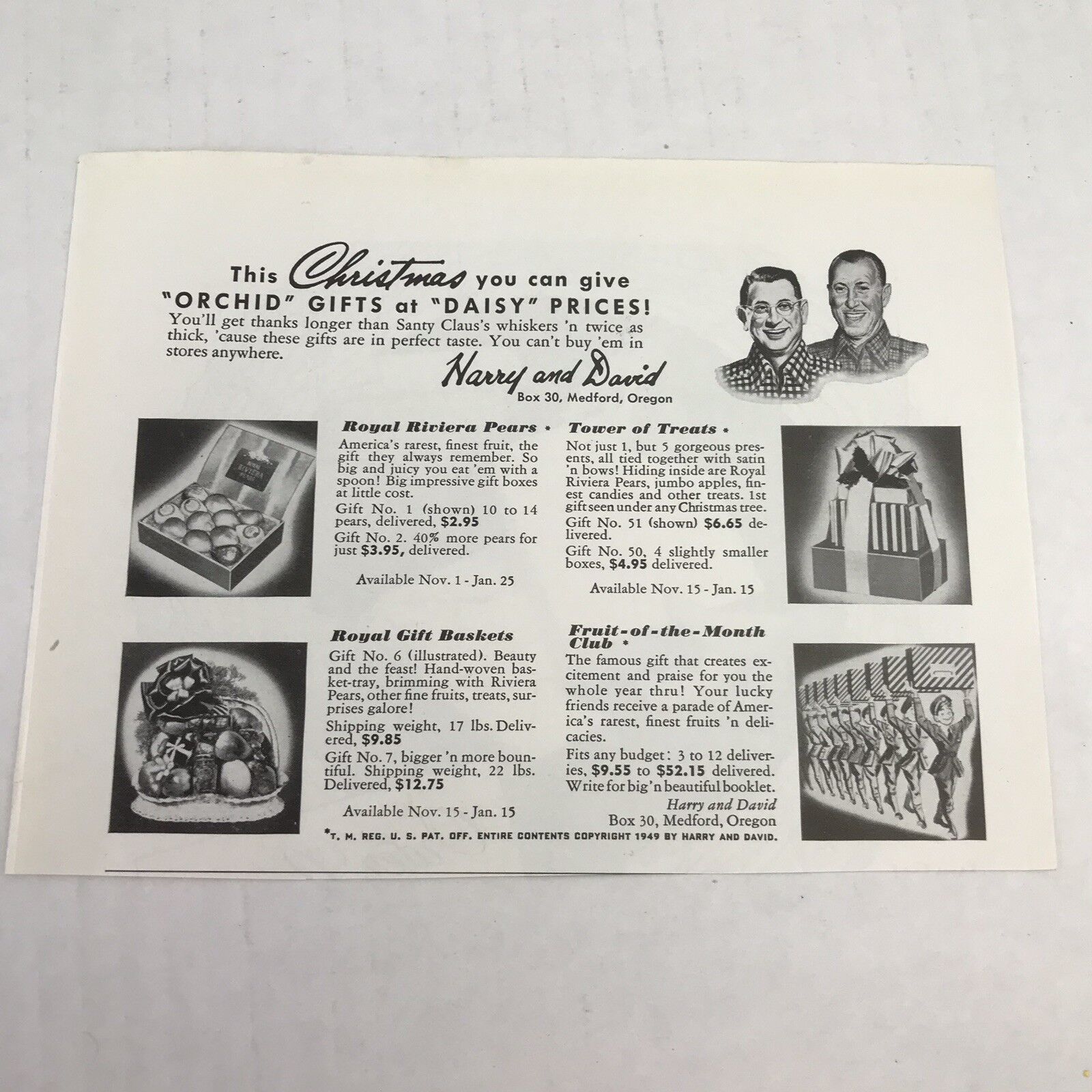Harry And David Vtg 1949 Print Ad Holiday Advertising