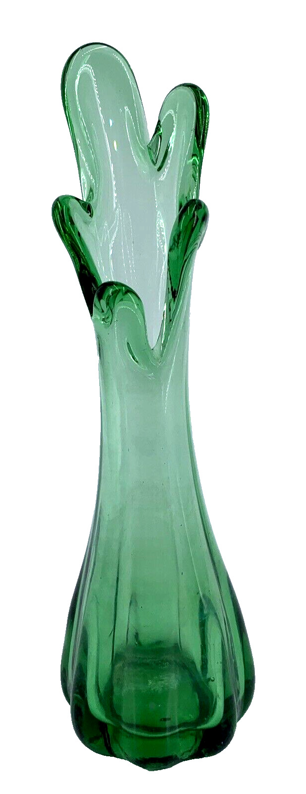 Viking Swung Green Glass 5 fingers hand blown MCM Bud Vase 9.5\