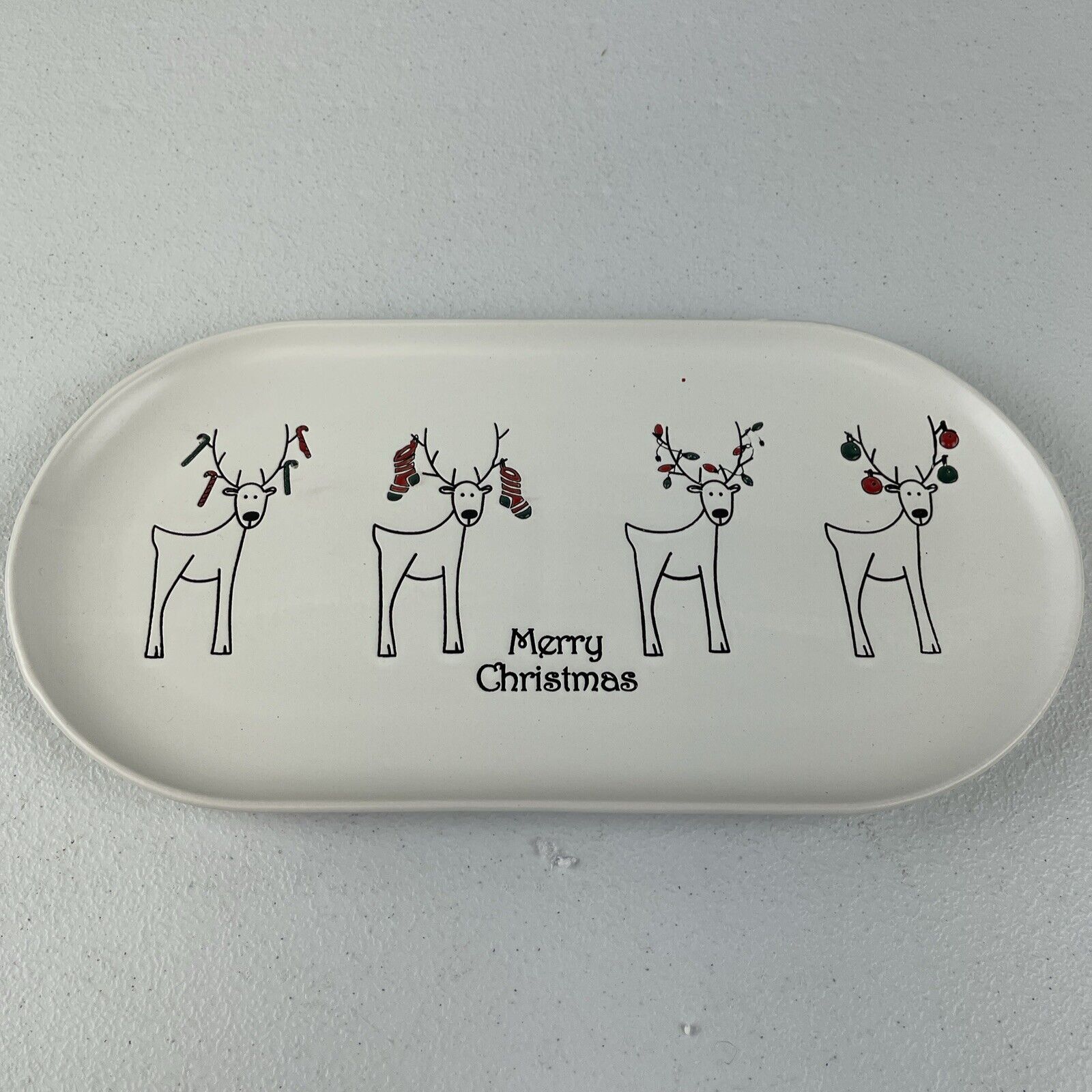 Cordon Bleu Christmas RUDY Reindeer Merry Christmas Ceramic Oval Platter