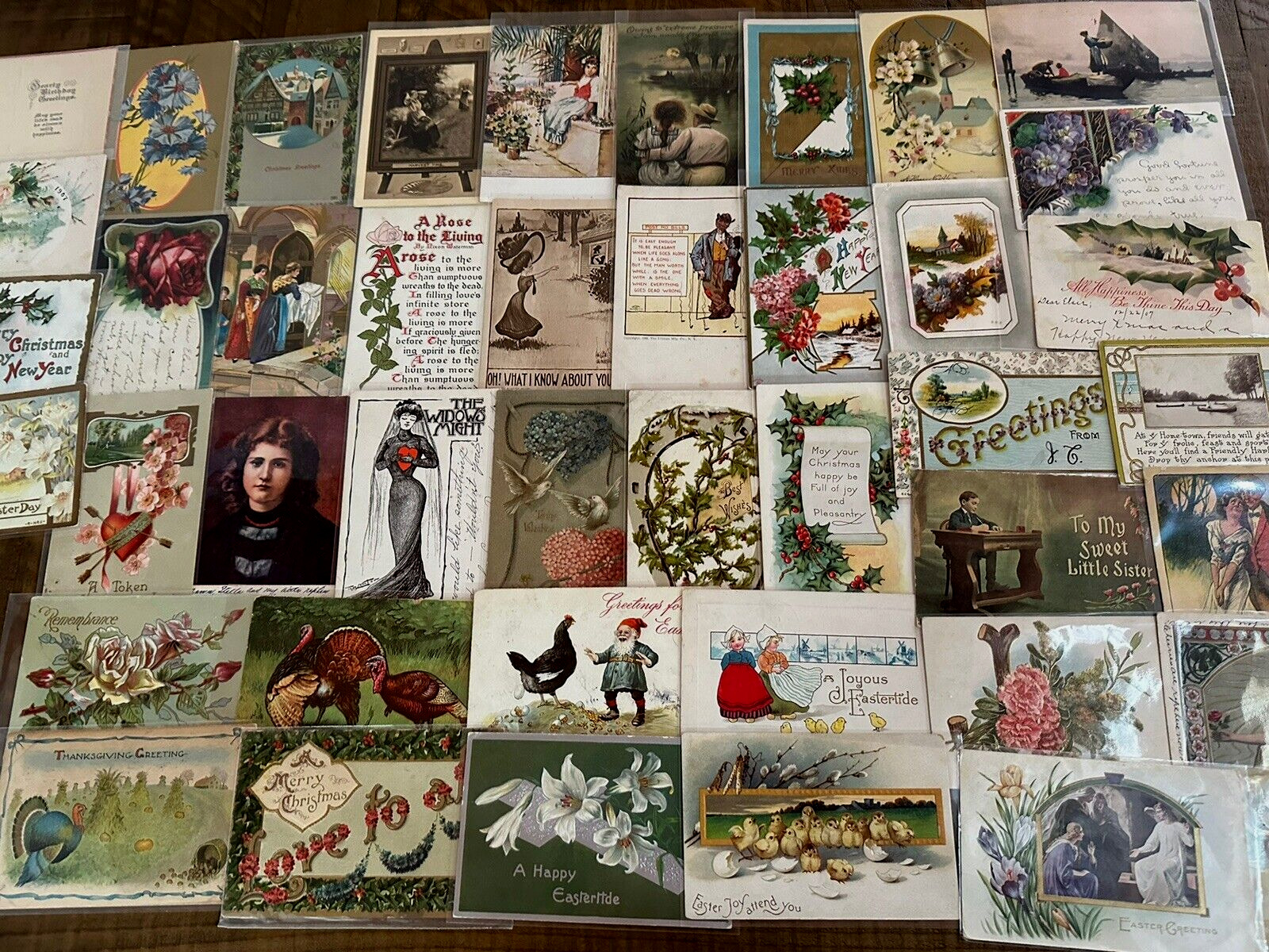 ~Lot of 43 Antique 1900's~Mixed Topics Greetings Postcards~All with stamps-h483