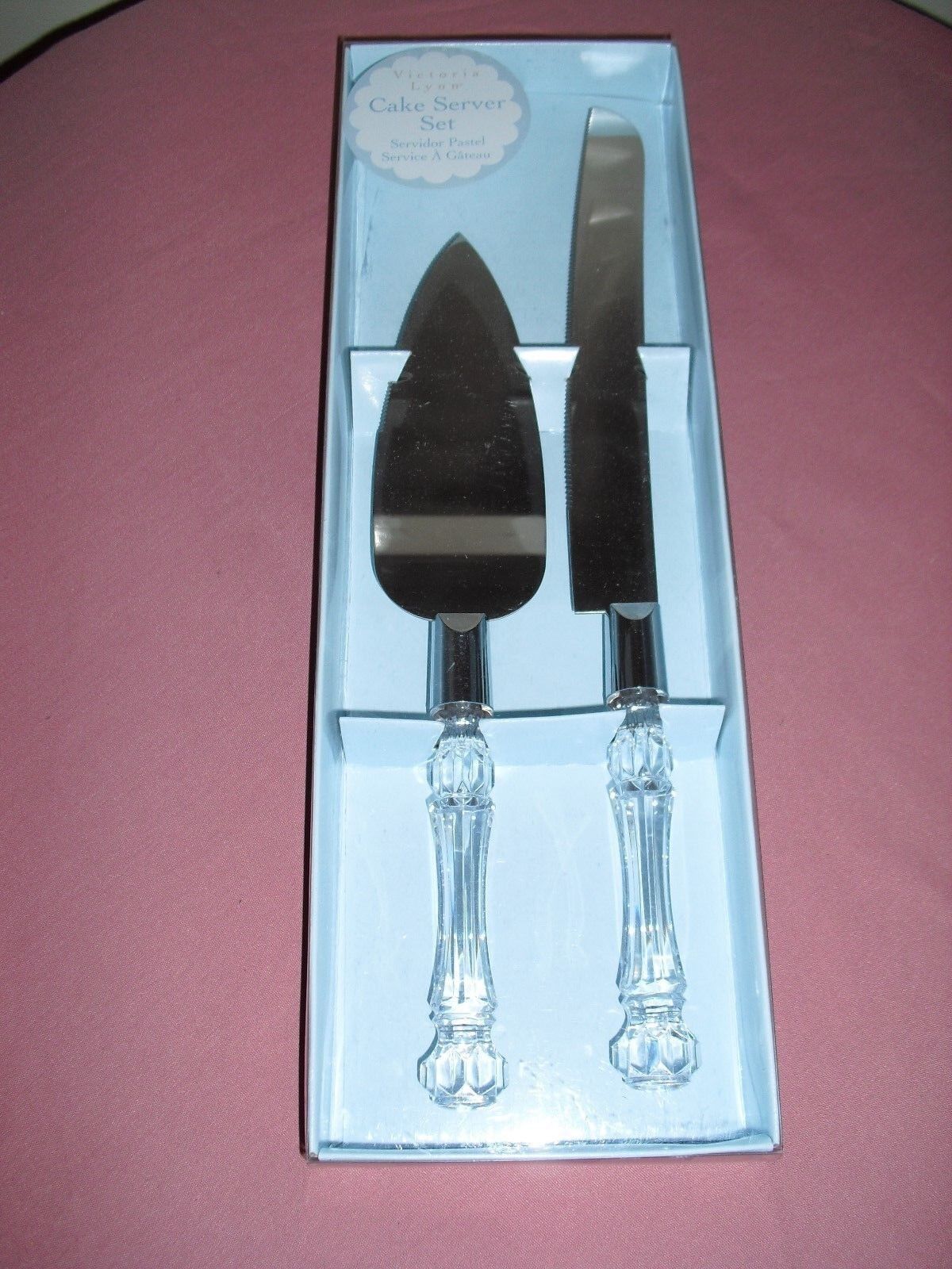 VICTORIA LYNN Engraveable Cake Server Set - Faux Crystal Handle - New in Box