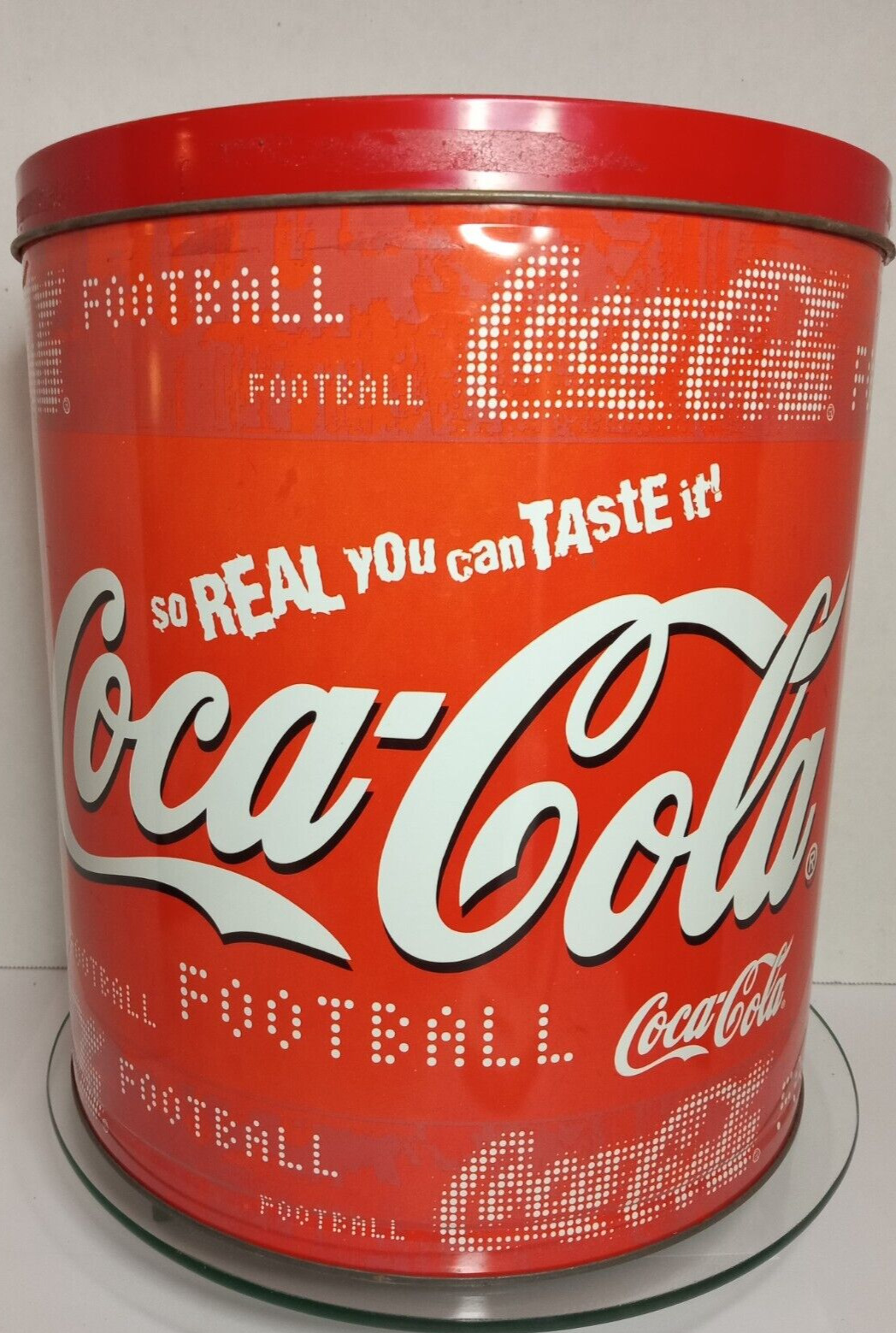 Vintage Coca Cola Popcorn Tin Football Coke Collectible Red Houston Harvest