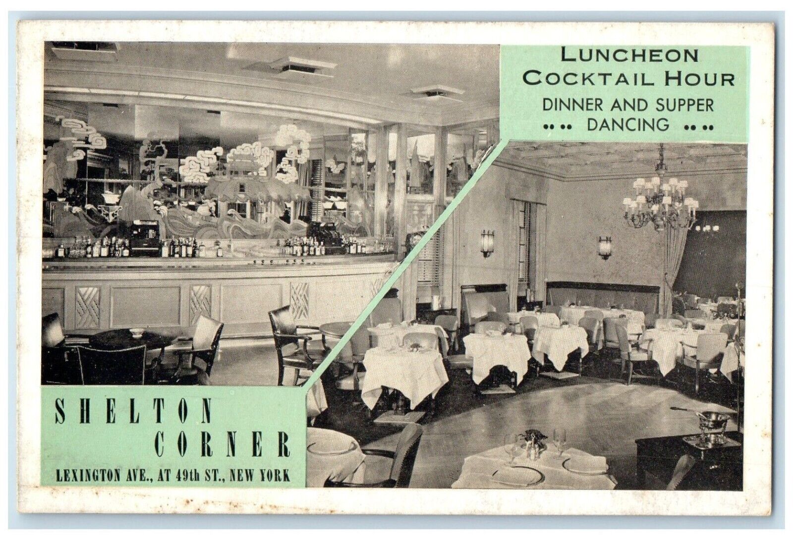 c1940 Luncheon Cocktail Hour Dancing Shelton Corner Lexington New York Postcard