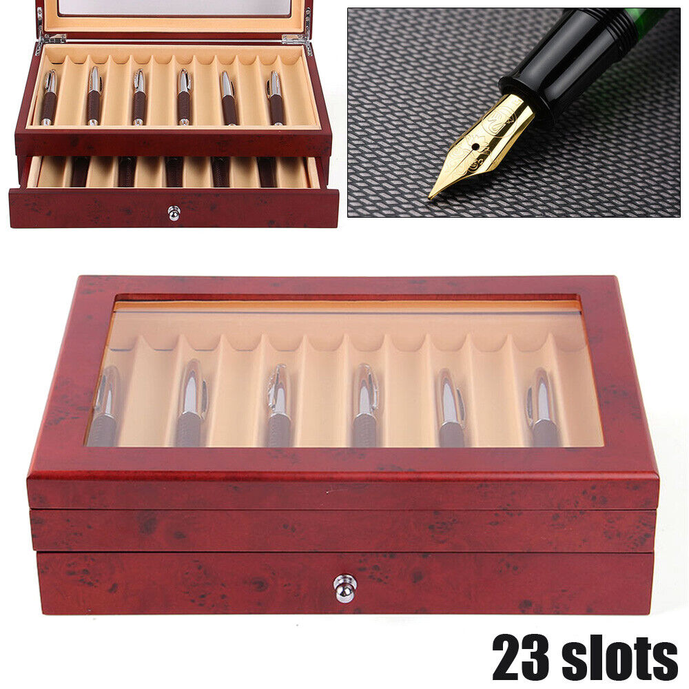 Fountain Pen Wooden Display Case Organizer Storage Collector Box 12/23 Slots Red