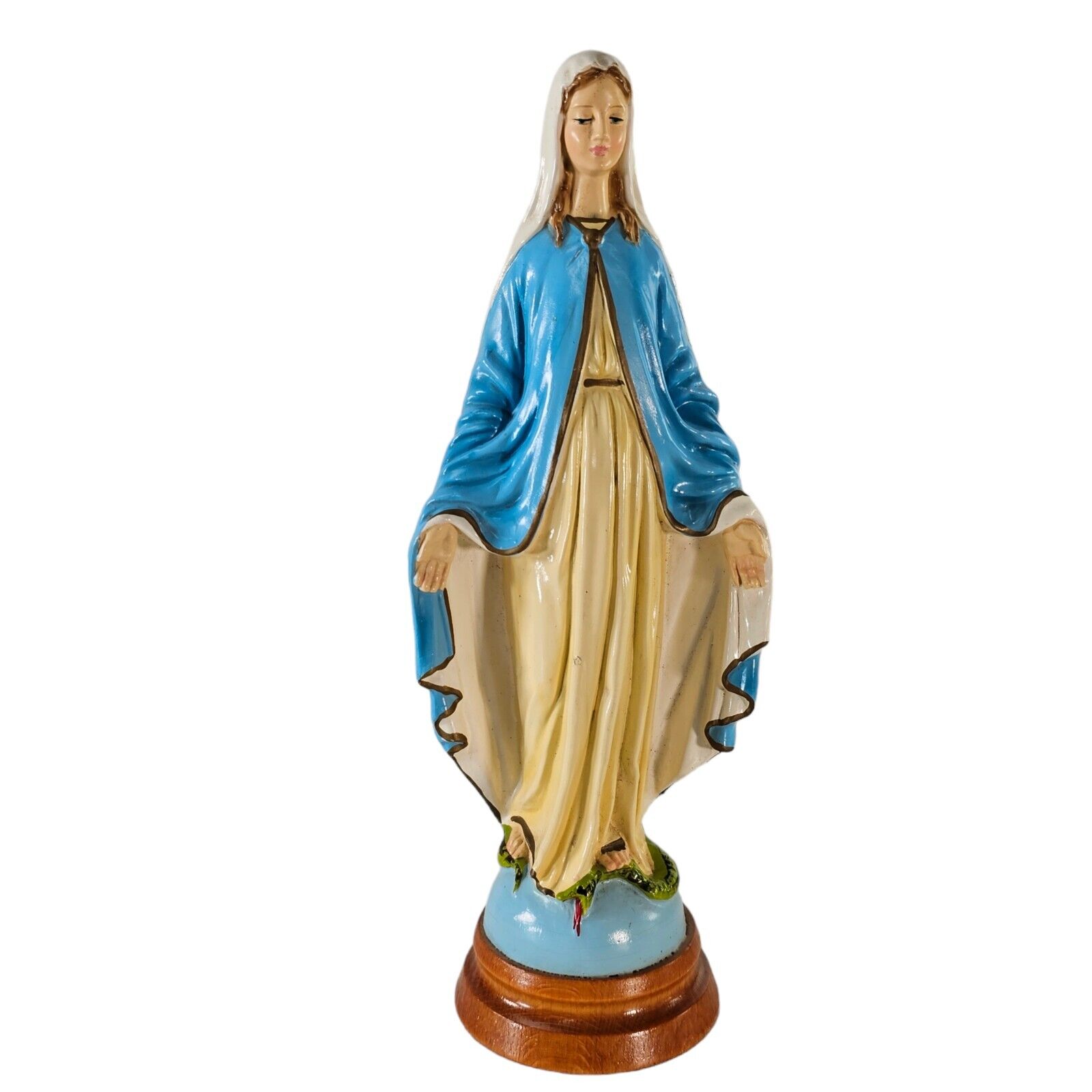 Mid Century Resin Statue Mary Our Lady of Grace Blue Serpent Snake Italy 10\