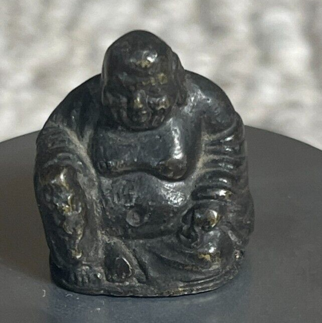 Buddha Bronze Sitting Happy Vintage Miniature Small Old 1