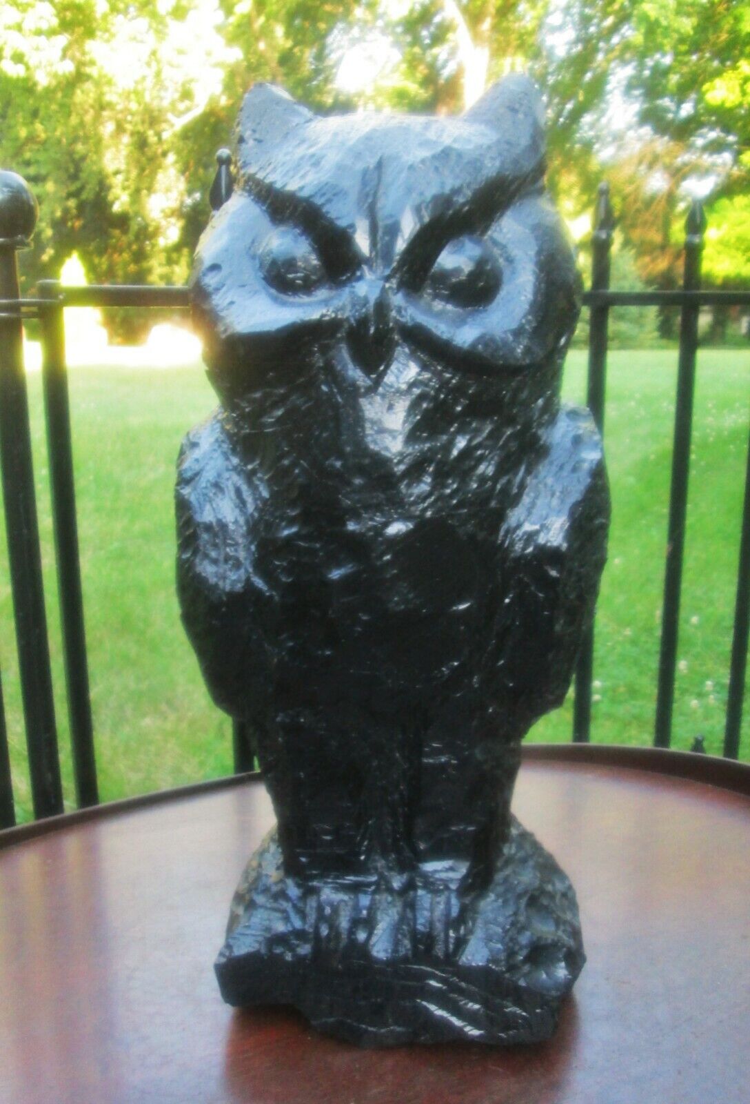 VTG Large Black Owl Anthracite Coal Resin Statue Signed JS 1974 Sculpture 17
