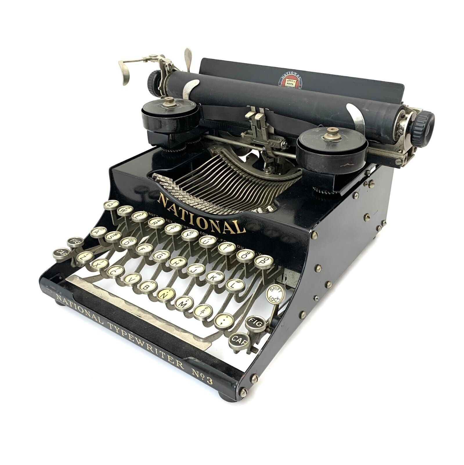 MUSEUM 1918 National Portable No.2 Typewriter w/Case Antique Schreibmaschine Vtg