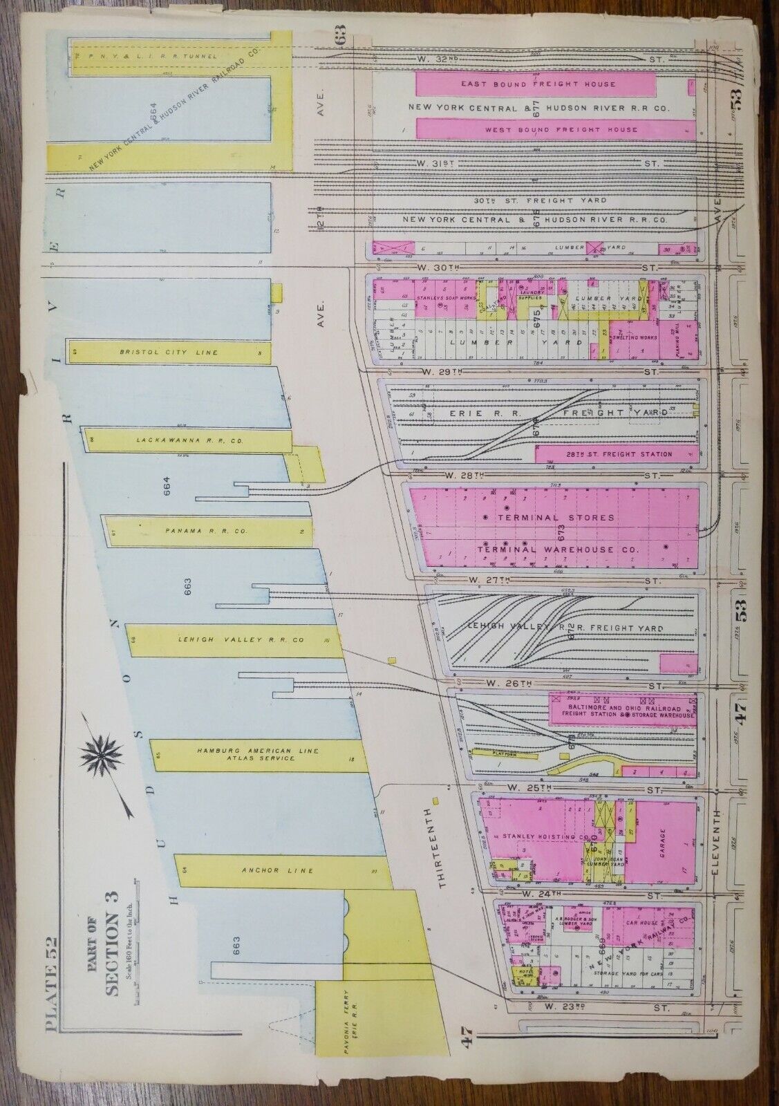 Vintage 1916 CHELSEA PIERS MANHATTAN NEW YORK CITY NY Street Map GW BROMLEY 