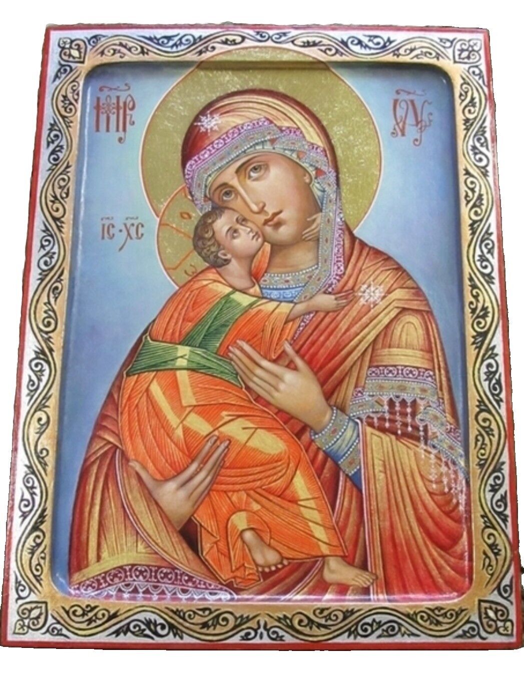 RUSSIAN HAND PAINTED ICON OF THE VLADIMIR MOTHER OF GOD