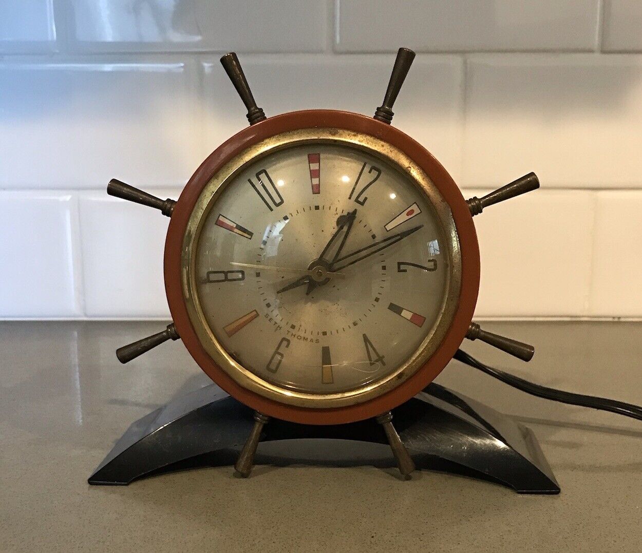 Vtg Seth Thomas ' Rudder ' Nautical Electric Working Alarm Clock