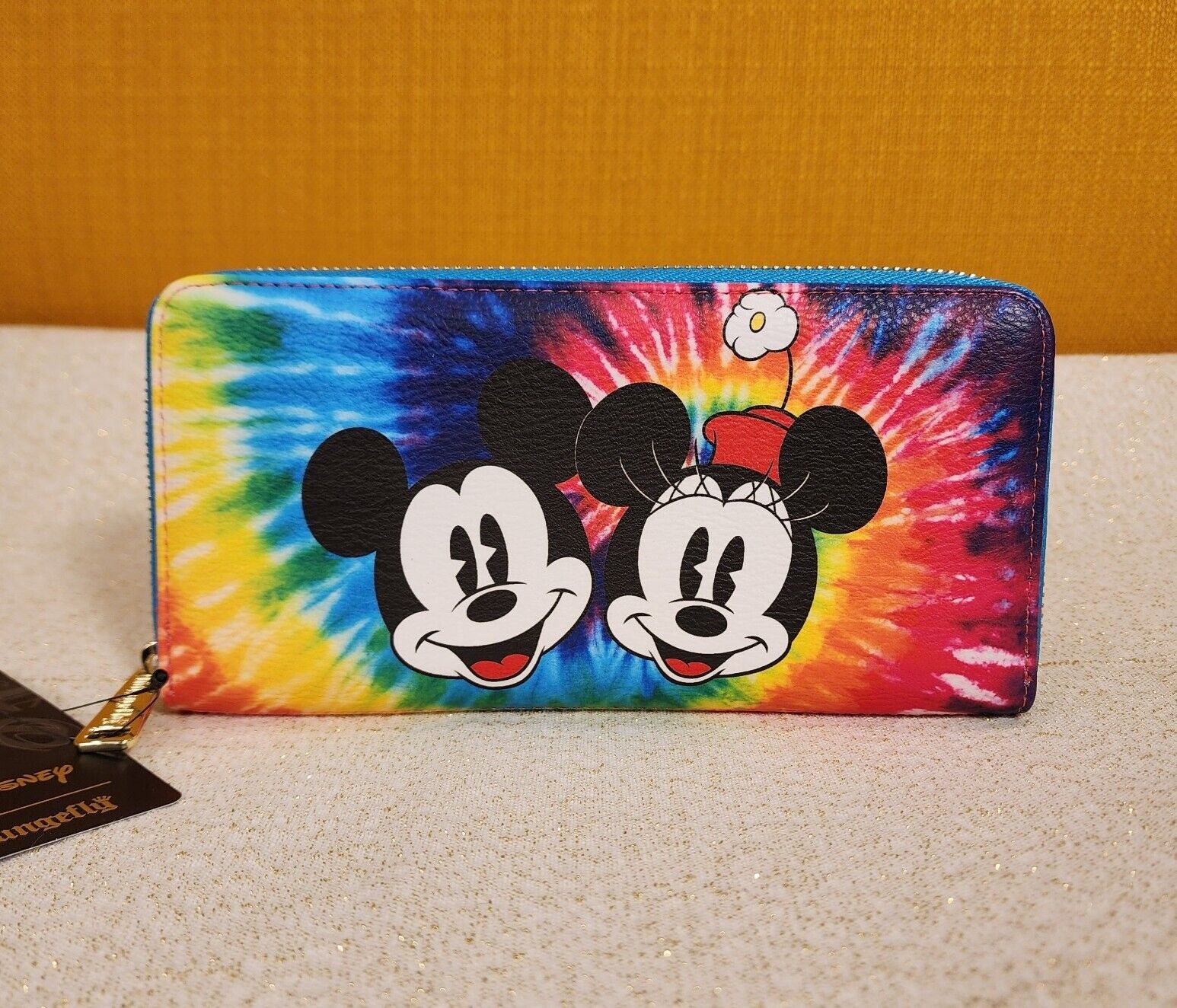 Loungefly Disney Mickey and Minnie Mouse Tie Dye Rainbow Zip Around Wallet NEW