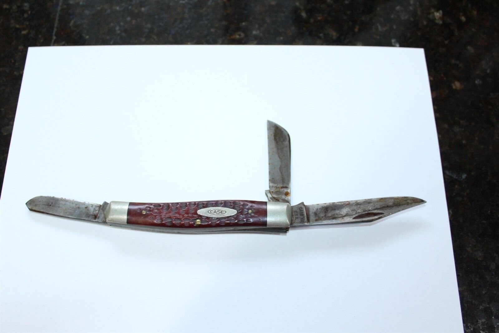 Vintage Case XX USA Folding Pocketknife 3 Blade 10 Dot Whittler Red Bone #6375