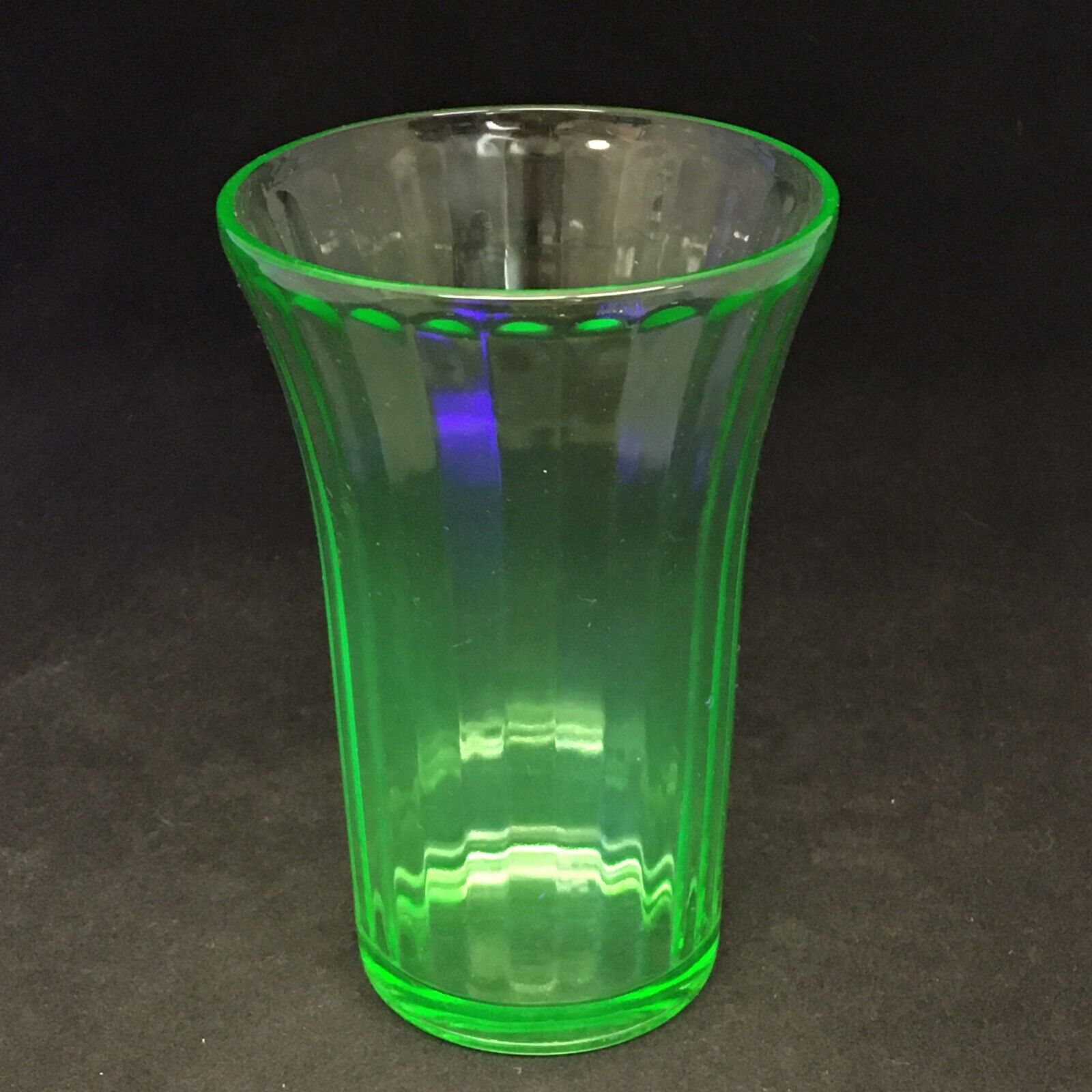 Vintage Uranium Vaseline Drinking Glass Optic Rib Pattern 4.5