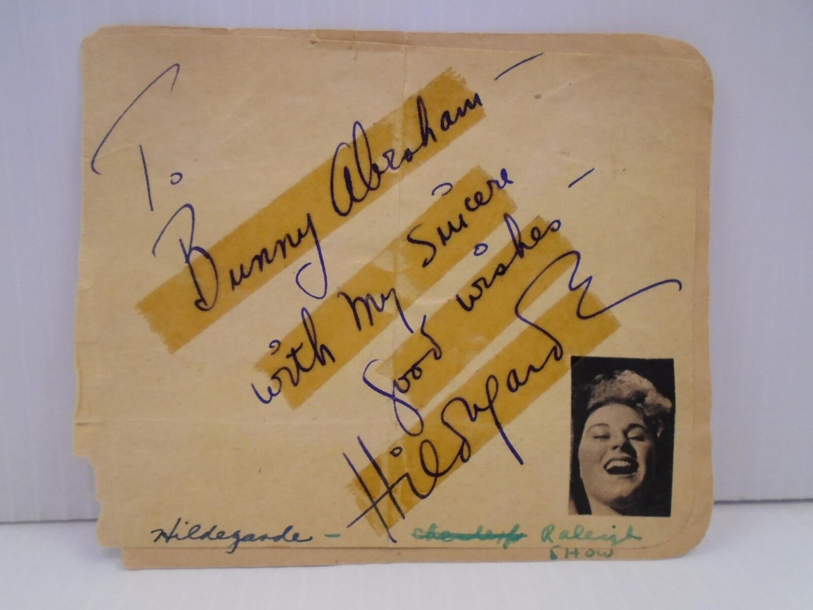 HILDEGARDE VINTAGE MOVIE ACTRESS SIGNED AUTO AUTOGRAPH BOOK PAGE  KY