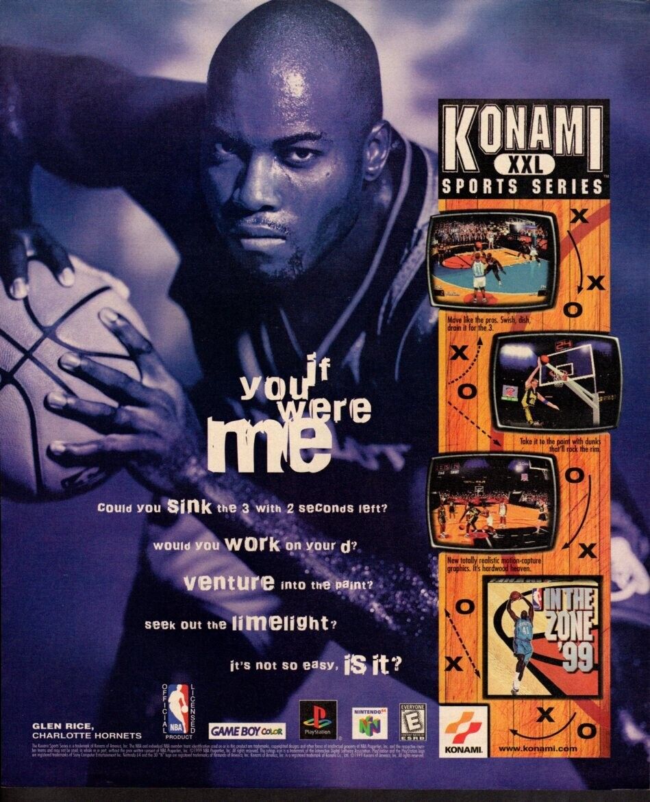 Vintage print advertisement GAMES Konami XXL Sports Series Glen Rice Hornets 99