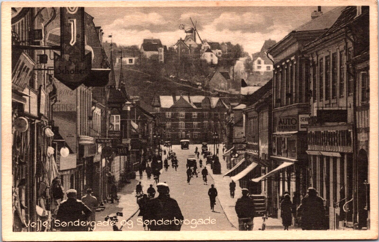 Denmark Vejle Søndergade og Sønderbrogade Vintage Postcard C026