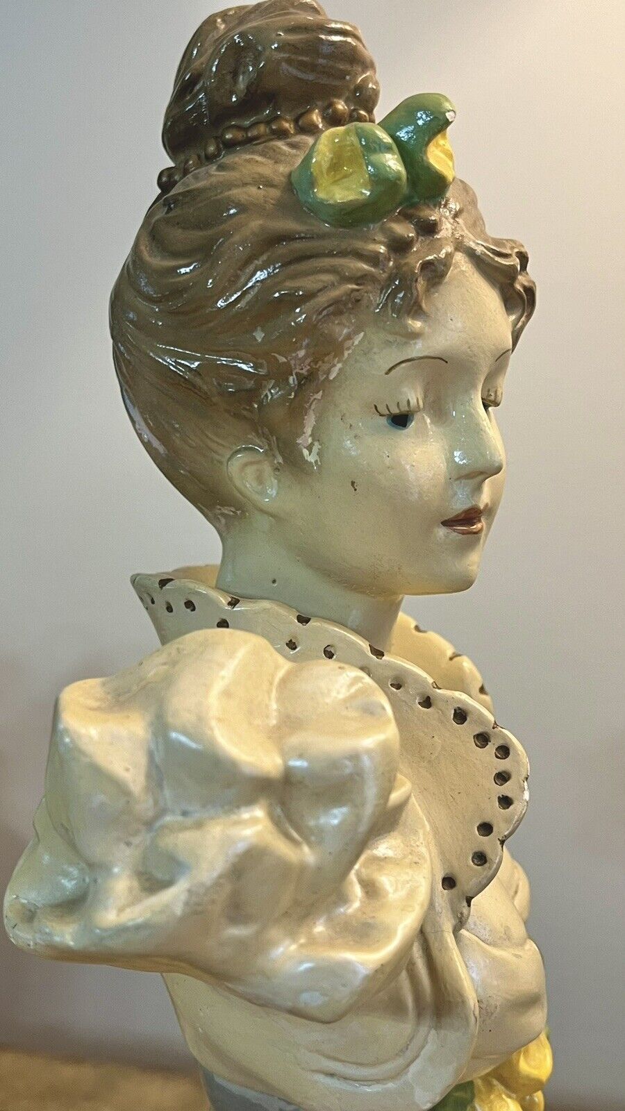 Vtg Art Deco-Nouveau-French Victorian-Lady Bust Figure Chalkware 12” Girl Statue