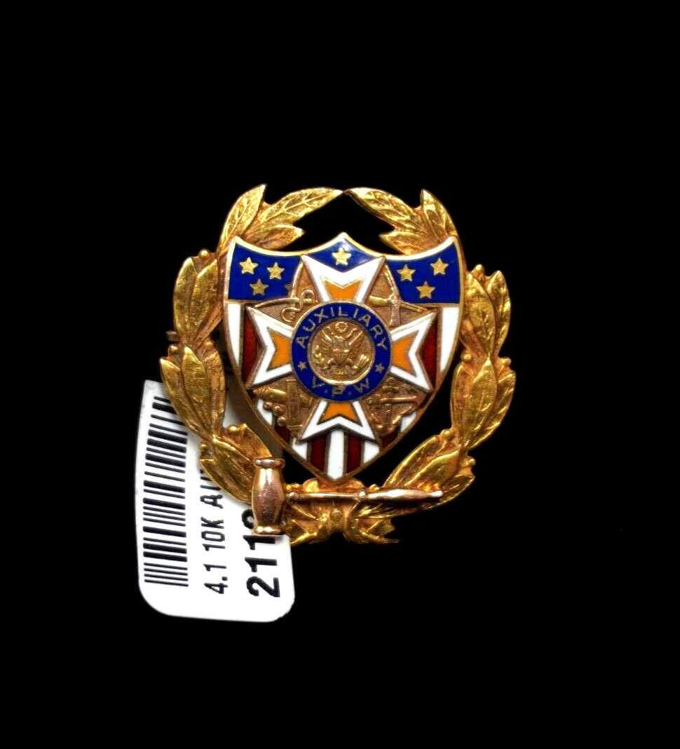 Auxiliary VFW Veteran of Foreign War 10k Yellow Gold Brooch Pin