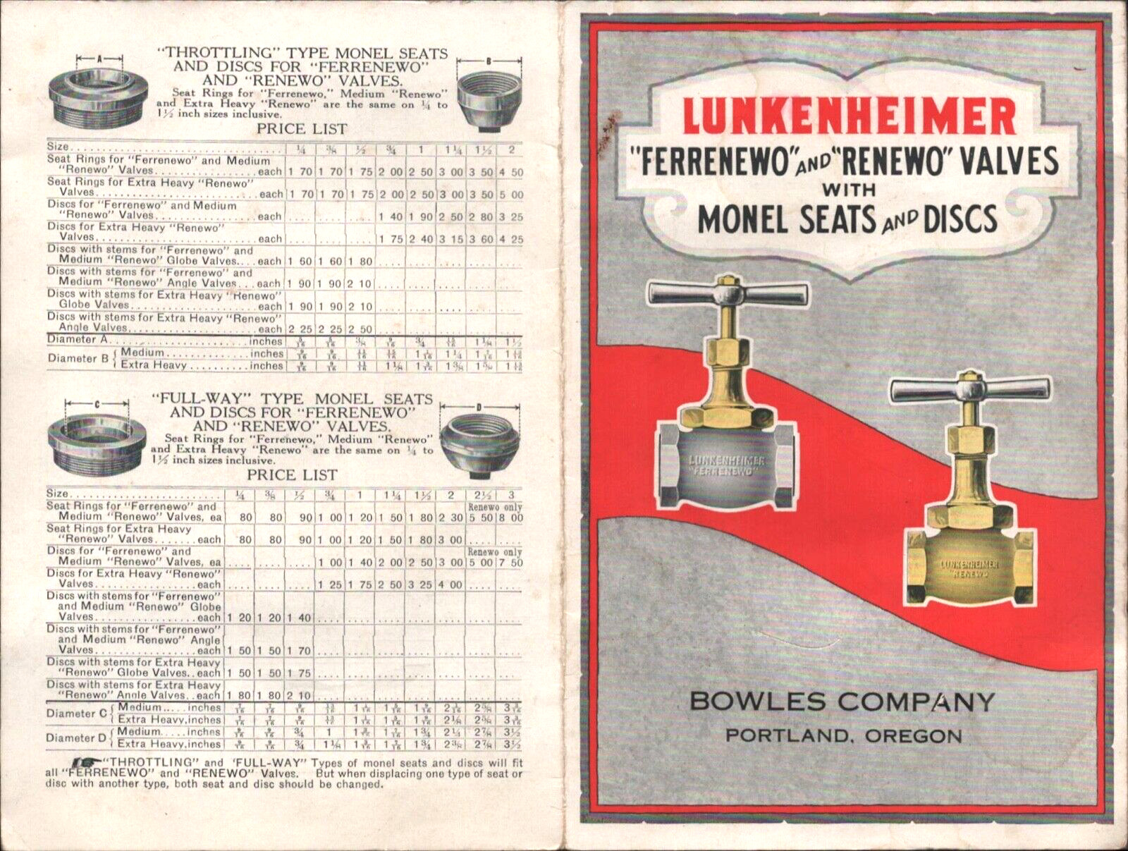 1920s LUNKENHEIMER FERRENEWO and RENEWO VALVES industrial plant parts pamphlet