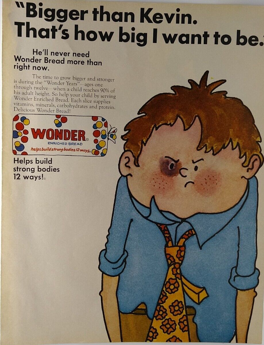 1970 Print Ad Wonder Bread Food Kitchen Boy Kevin Fight Black Eye Bruise Vtg