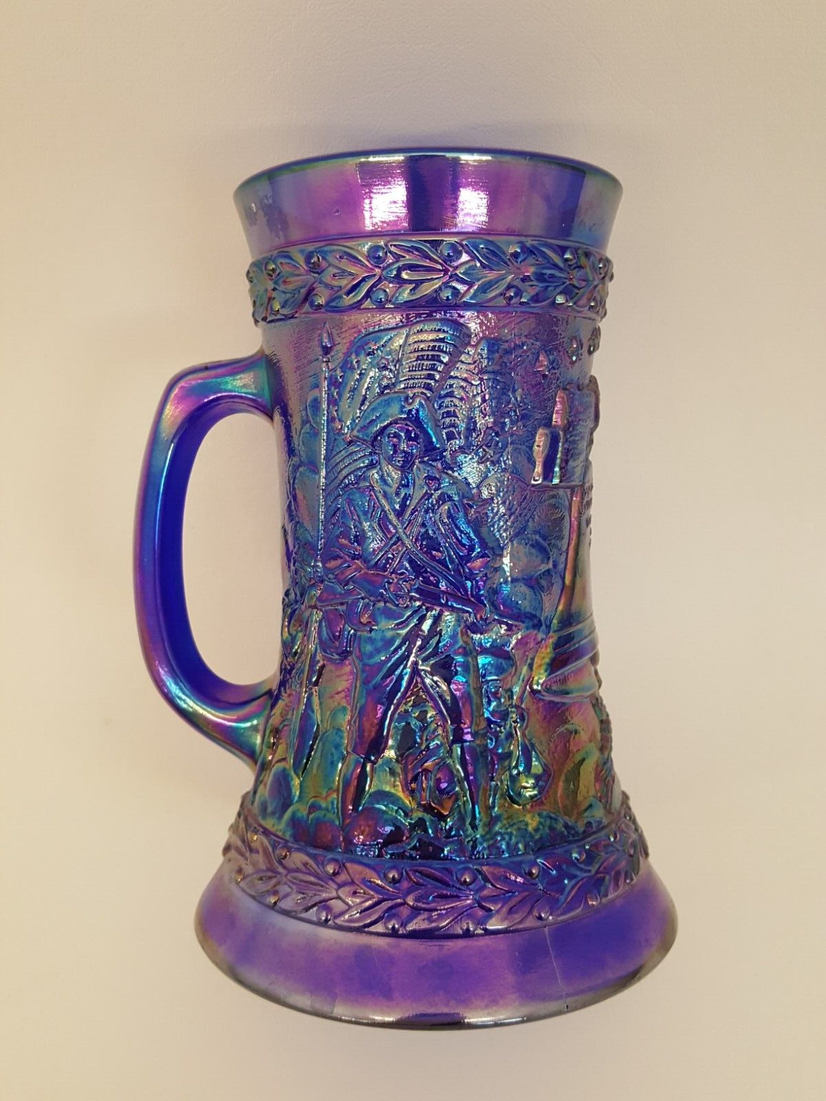 Fenton Bicentennial blue mug stein iridescent glass vintage