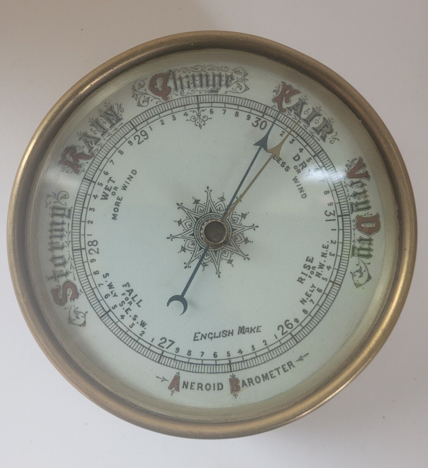 Vintage BRASS Aneroid Barometer With Glass Front Excellent Cond Rare & Works