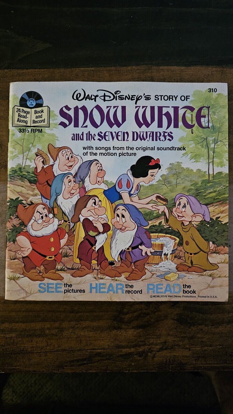 Walt Disney's Story Of Snow White 7 Dwarfs Book Recod 33 1/3 RPM Vinyl