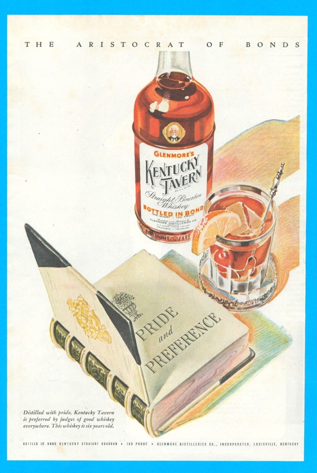 1943 GLENMORE\'S Kentucky Tavern bourbon whiskey PRINT AD liquor Louisville