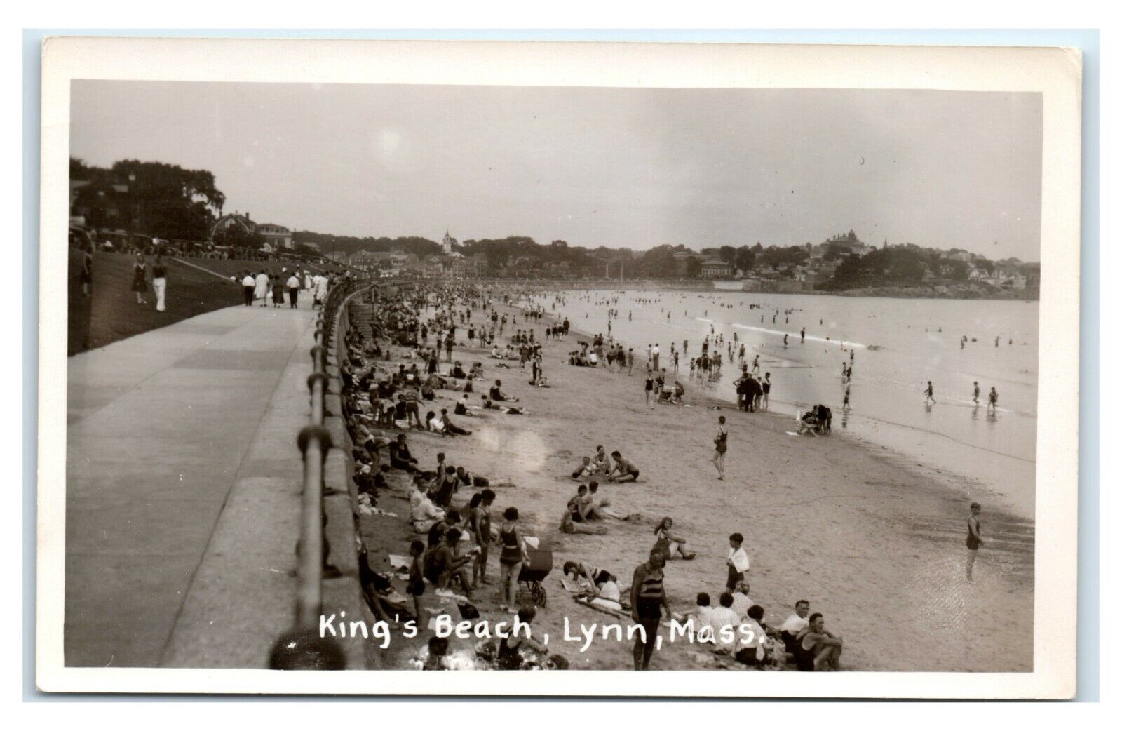 Postcard King's Beach, Lynn Mass MA swimmers AGFA-ANSCO RPPC L49