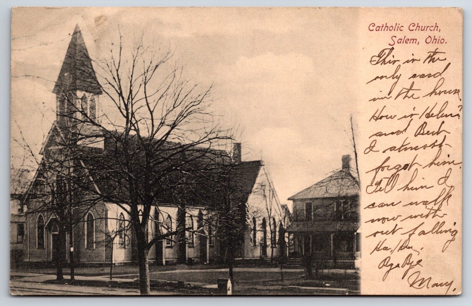 Catholic Church 1908 Salem Ohio OH Vintage B/W Postcard