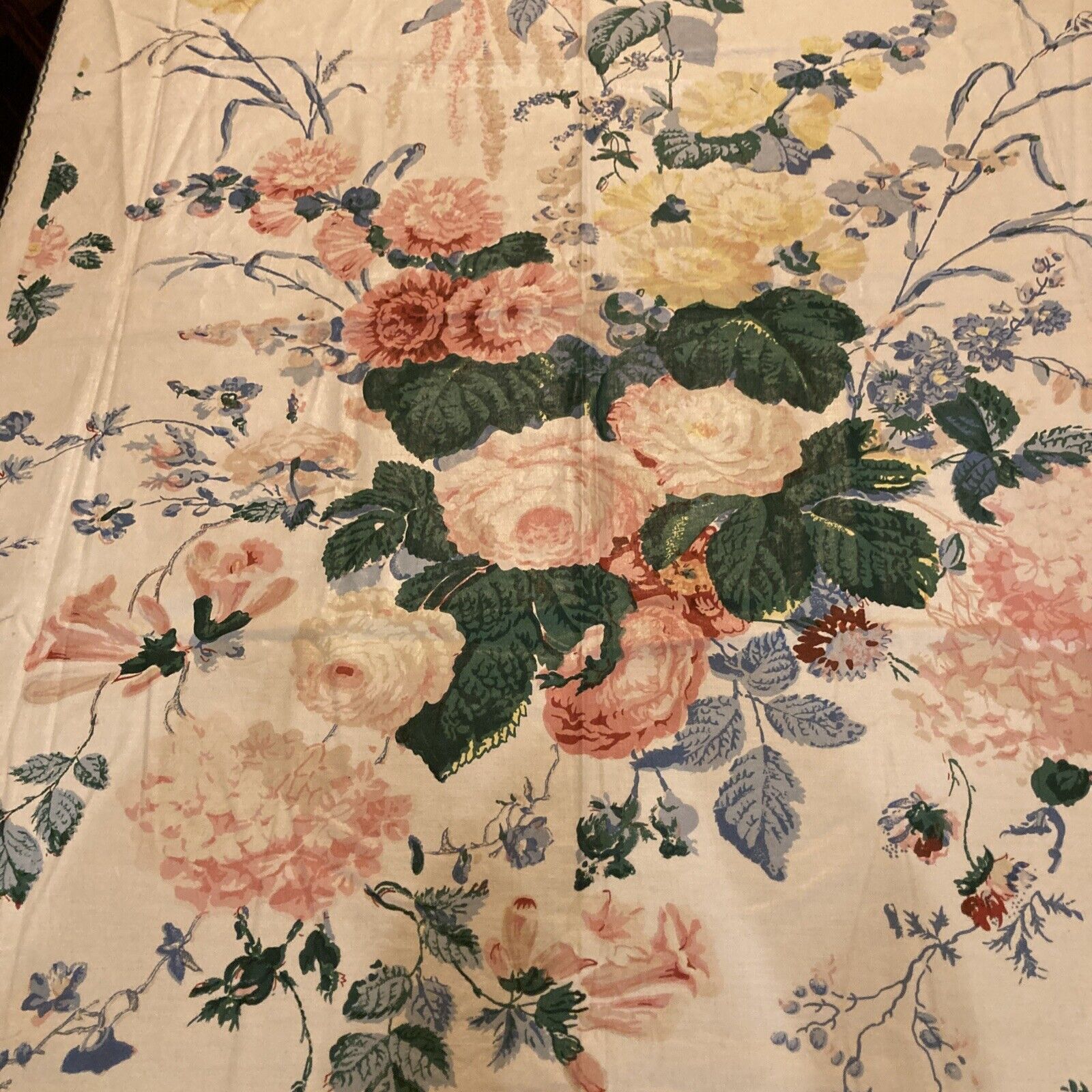 Lee Jofa LJ Fabric Sample Floral Bouquet & Border 100% Cotton Glazed England VTG