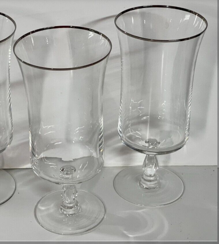 4 Vintage Noritake Rythm tall Iced Tea Glasses Platinum Rim *Mint condition 