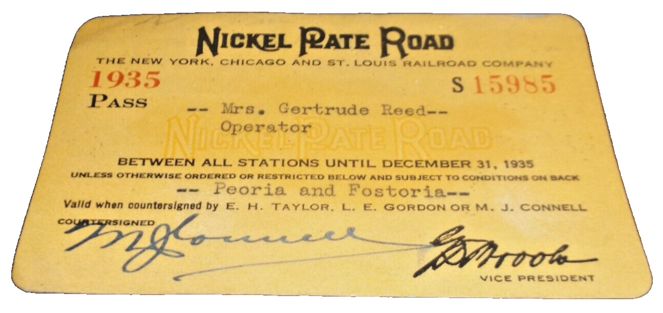 1935 NICKEL PLATE ROAD NKP EMPLOYEE PASS #15985