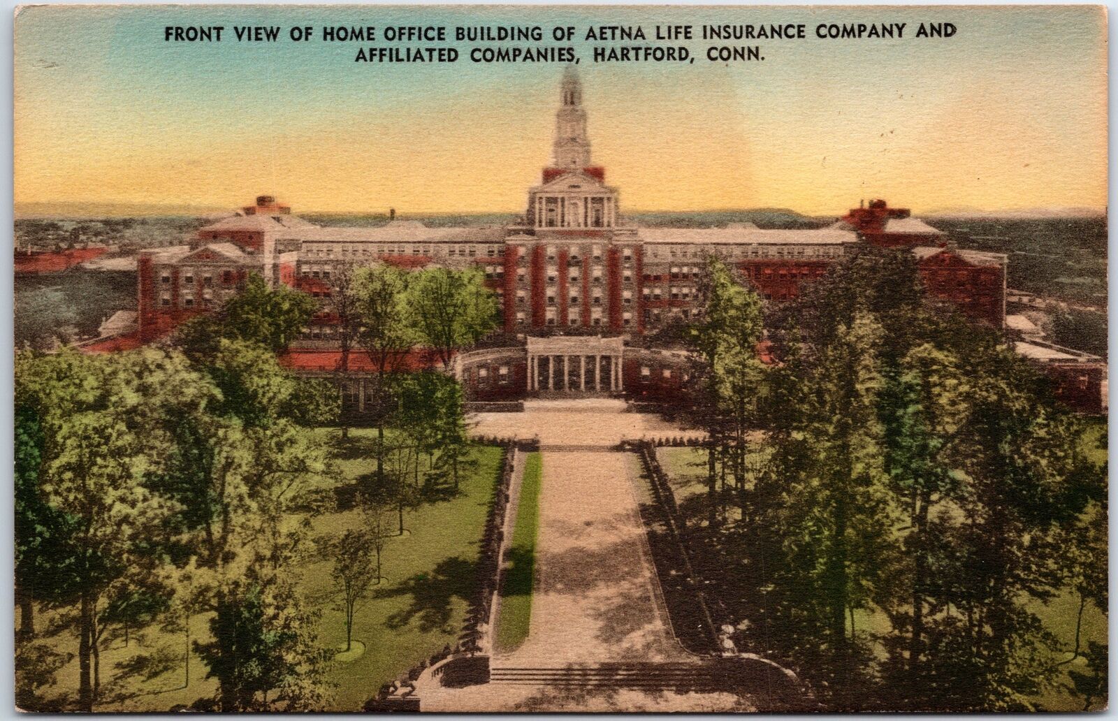 VINTAGE POSTCARD AETNA LIFE HEADQUARTERS AT HARTFORD CONNECTICUT (HAND COLORED)