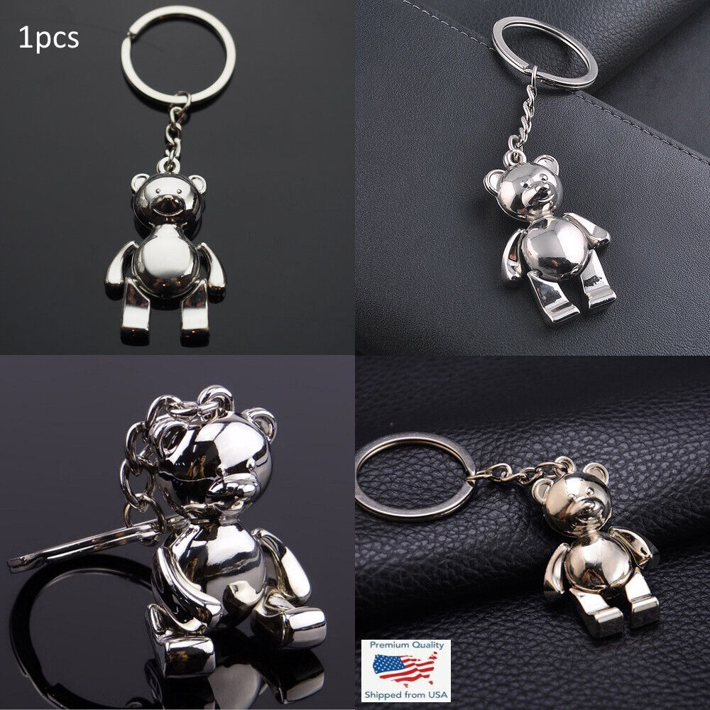 Teddy Bear Chrome Keychain Flexible Jointed Arms Legs Valentines Day Couple Gift