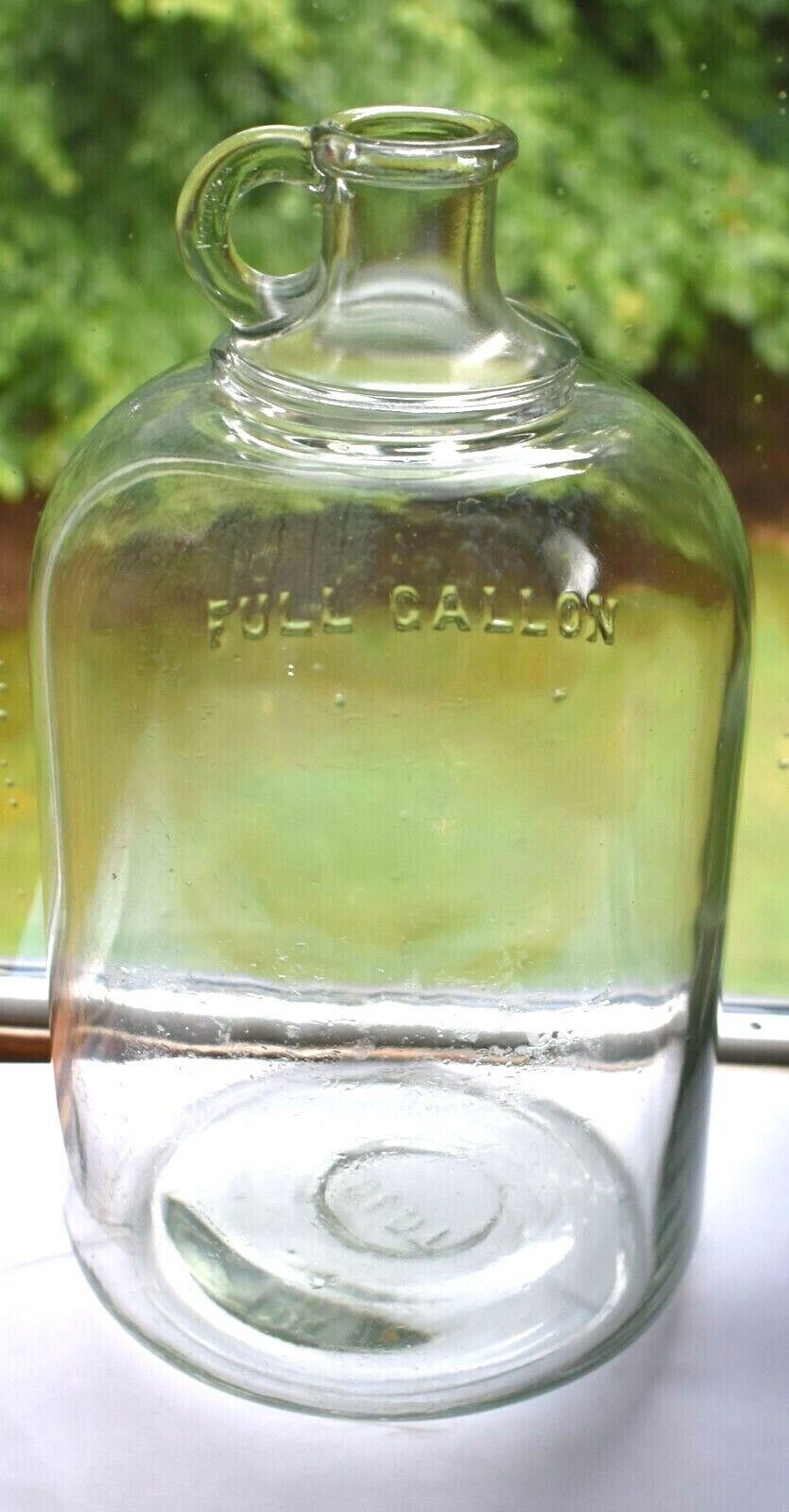 Antique Clear Full Gallon Blown Glass Embossed Cork Jug Liquor Bolt Marked Glass