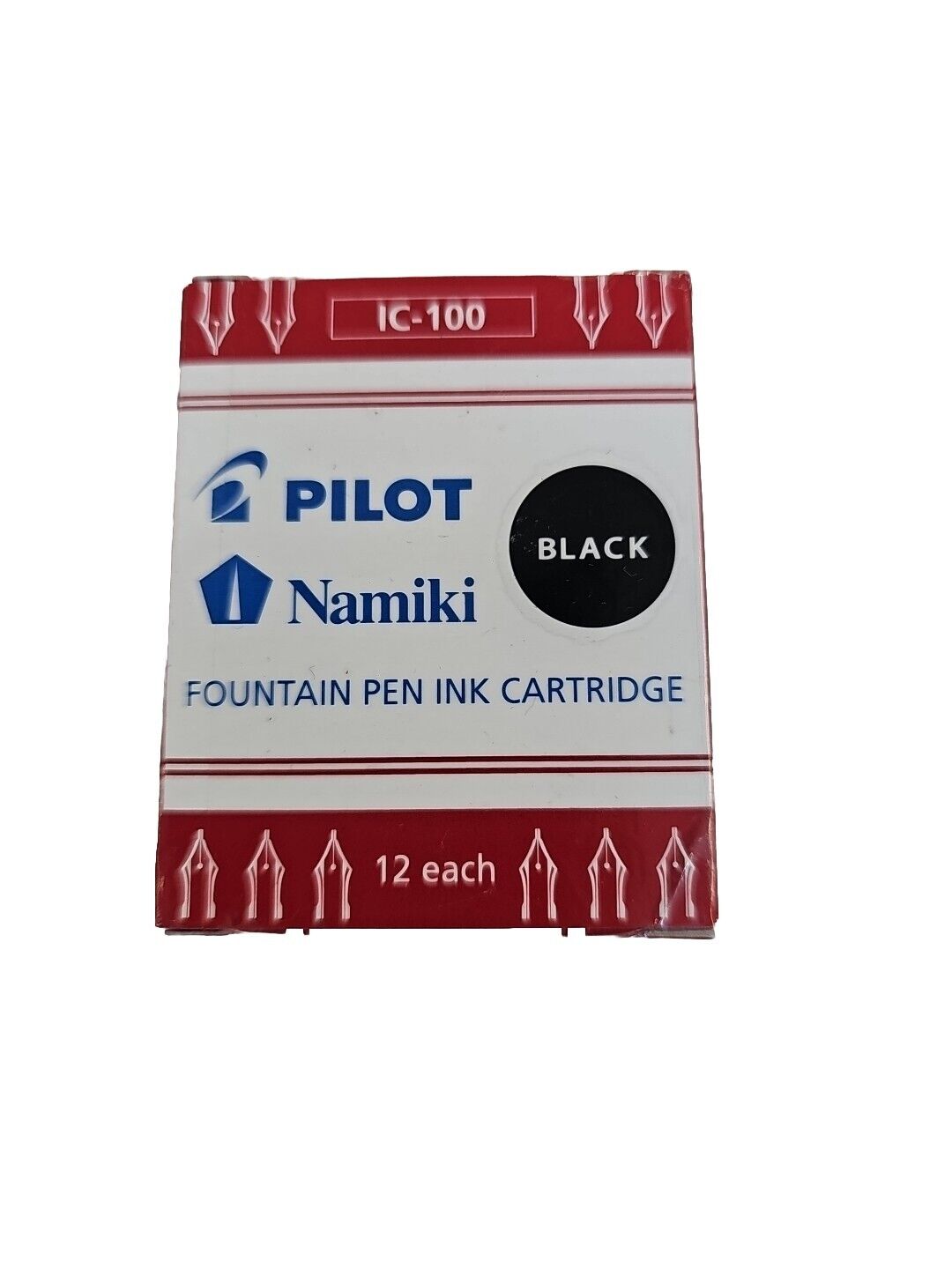 Pilot 69100 Namiki Fountain Pen Ink Cartridge IC-100, Black Ink, Pack of 12