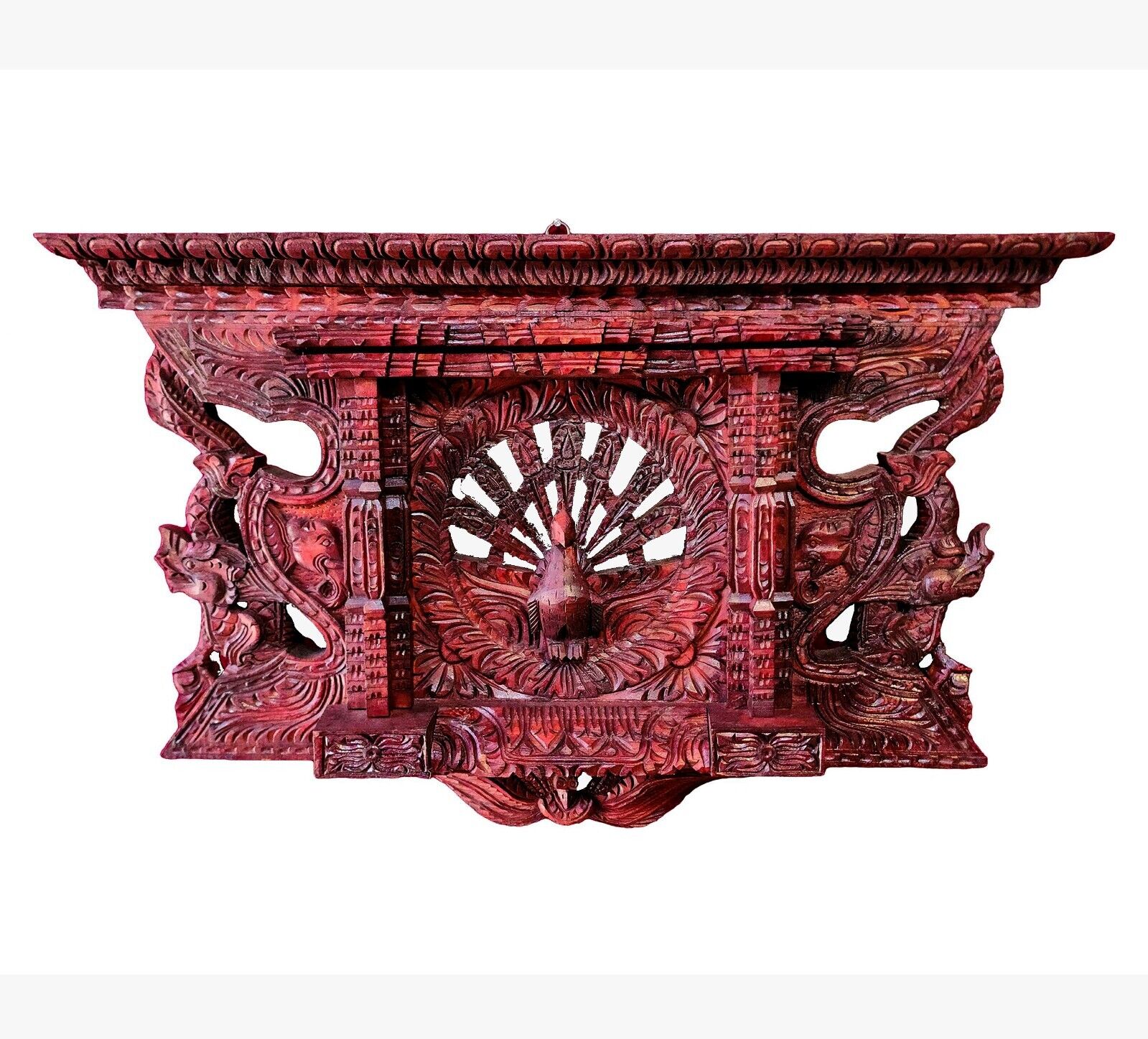 Large Peacock Wooden Carved Newar Window Wall Hanging Tibetan Nepal Home Décor