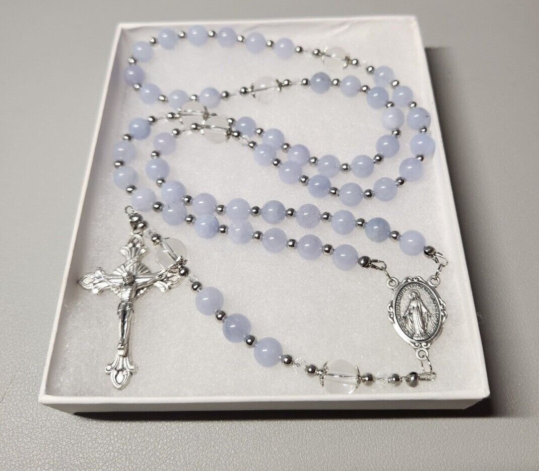 Large One Of A Kind Hand Crafted Rosary Made With Natural Aquamarine And Quartz